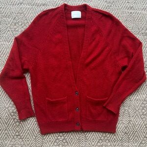 La Garçonne Moderne Red 100% Cashmere Boyfriend Grandpa Cardigan Womens Size S